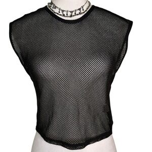 Black Sheer See Through Fishnet Crop Top Womens S Mesh Sleeveless Tank Vest